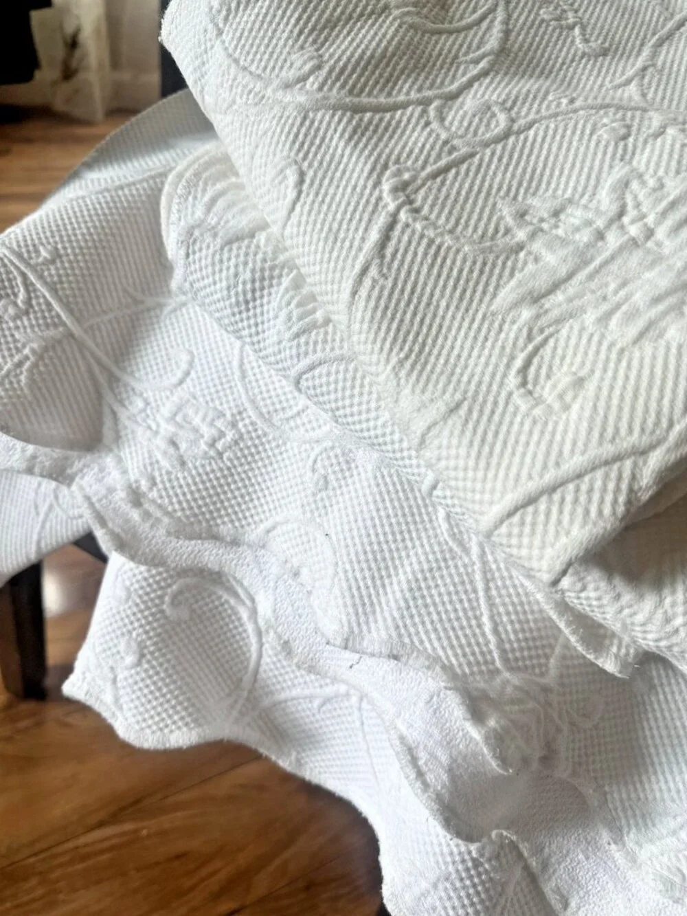 Cotton Portugal Matelasse Coverlet & Shams White Floral Bedspread Queen 88x96